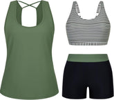 Arolina 3 Piece Swimsuits for Women Tankini Sets Tummy Control Modest Bathing Suits Plus Size Swimsuit Swimwear