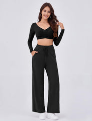 Arolina Women's Wide Leg Pants Casual High Waist Drawstring Palazzo Pants Flowy Drapey Lounge Sweatpants with Pockets