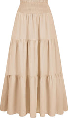 Arolina Women's Summer Maxi Skirt Flowy Smocked High Waist Boho Long Skirts | With pockets, Casual, Ankle length, Lined to prevent see-through, Tiered, Has texture, Lightweight, Soft, Loose, Elastic