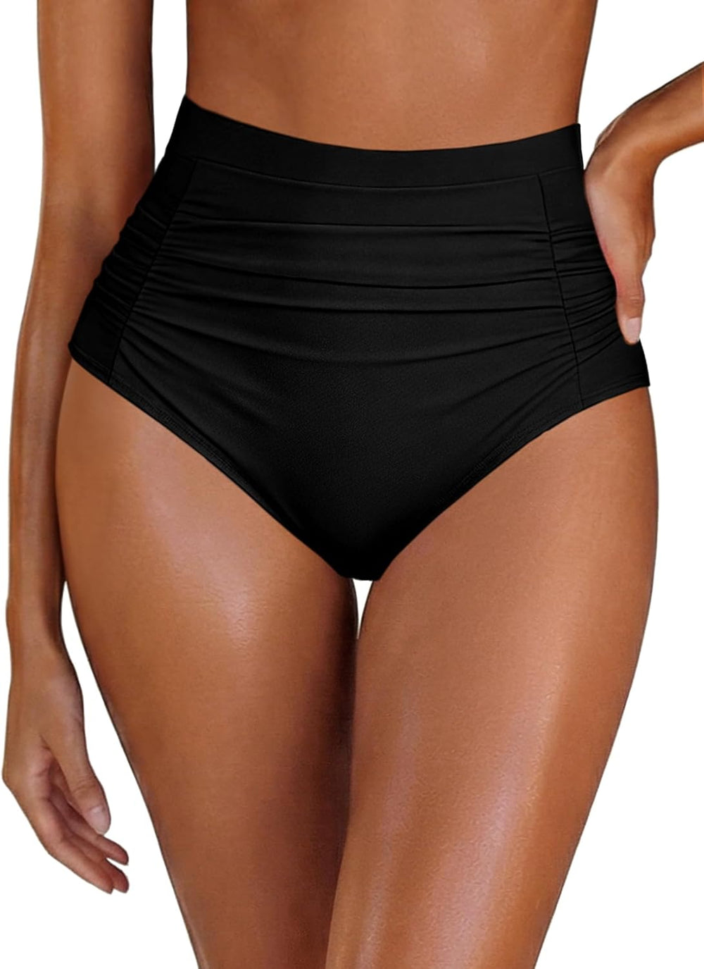 Arolina Womens High Waisted Bikini BottomsTummy Control Swim Bottom Ruched Full Coverage Retro Bathing Suit Bottoms
