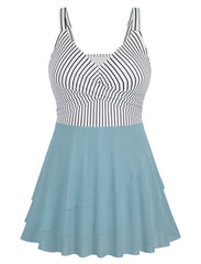 Arolina Women Plus Size One Piece Swimsuits Mesh Ruffle Swimdress Modest Bathing Suit Front Cross Swim Suits with Bottom