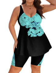 Arolina Plus Size Swimsuit for Women Two Piece Modest Tankini Full Coverage Tummy Control Bathing Suits with Shorts