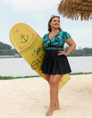 Arolina Women's Plus Size Tankini Swimsuits Swim Dress Mesh Bathing Suits Two Piece Ruffle V Neck Swimwear with Swim Shorts