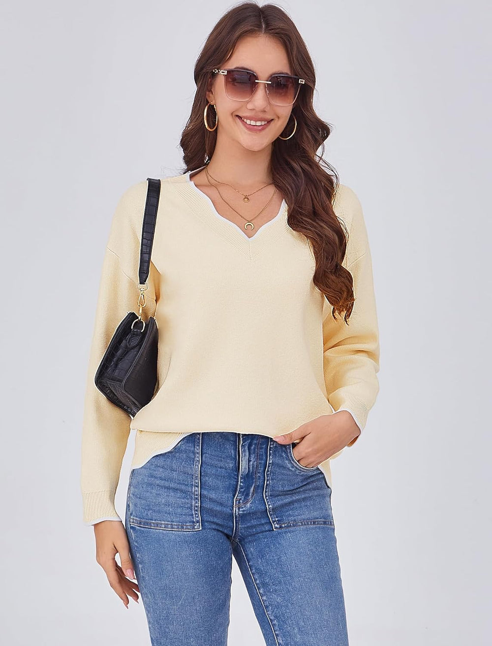 Arolina Oversized Sweaters for Women 2025 Casual Loose Long Sleeve V Neck Knitted Pullover Tops Fall Outfits Clothes