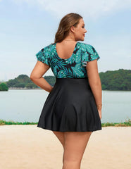 Arolina Women's Plus Size Tankini Swimsuits Swim Dress Mesh Bathing Suits Two Piece Ruffle V Neck Swimwear with Swim Shorts