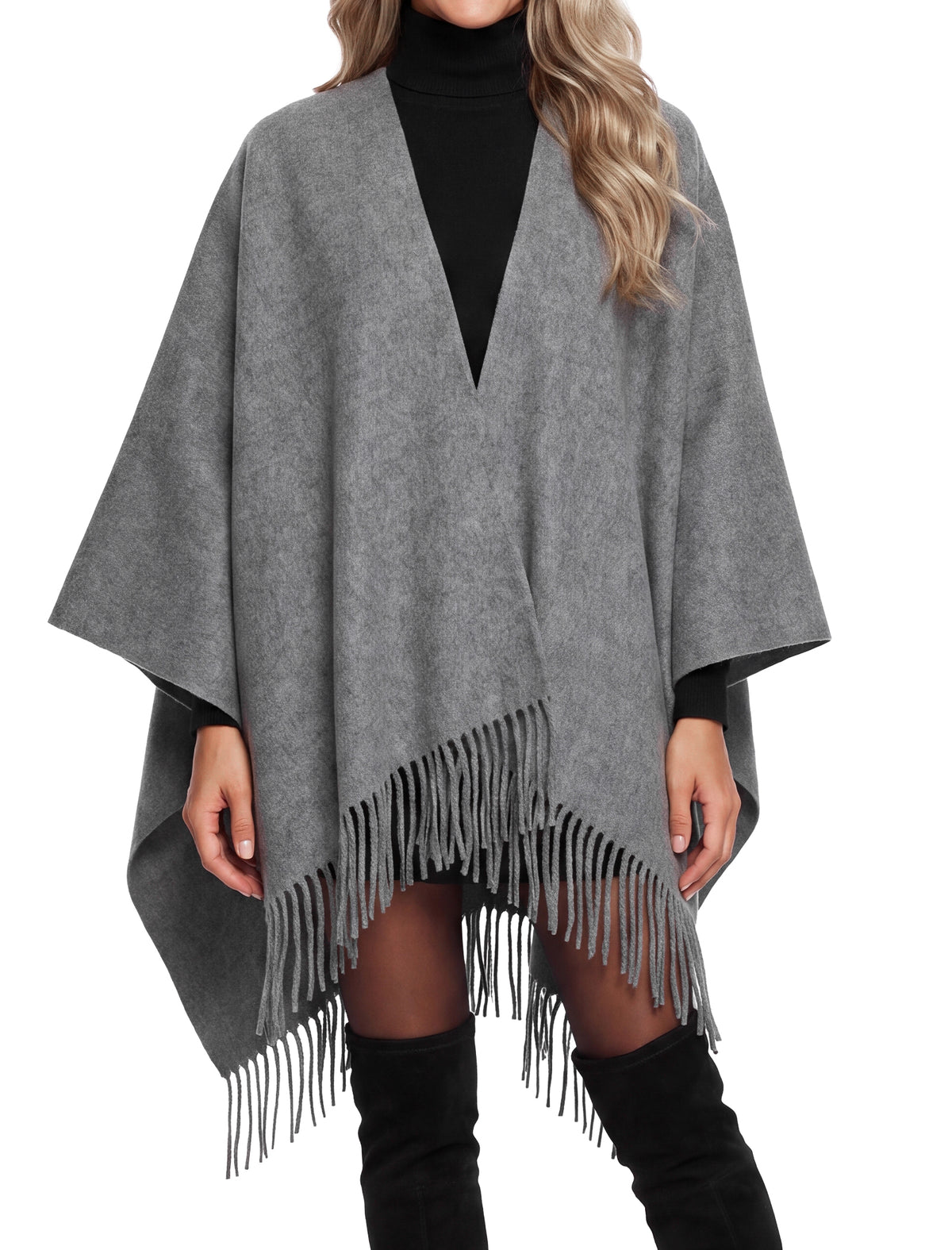 Arolina Women’s Warm Fringed Poncho Shawl for Fall & Winter