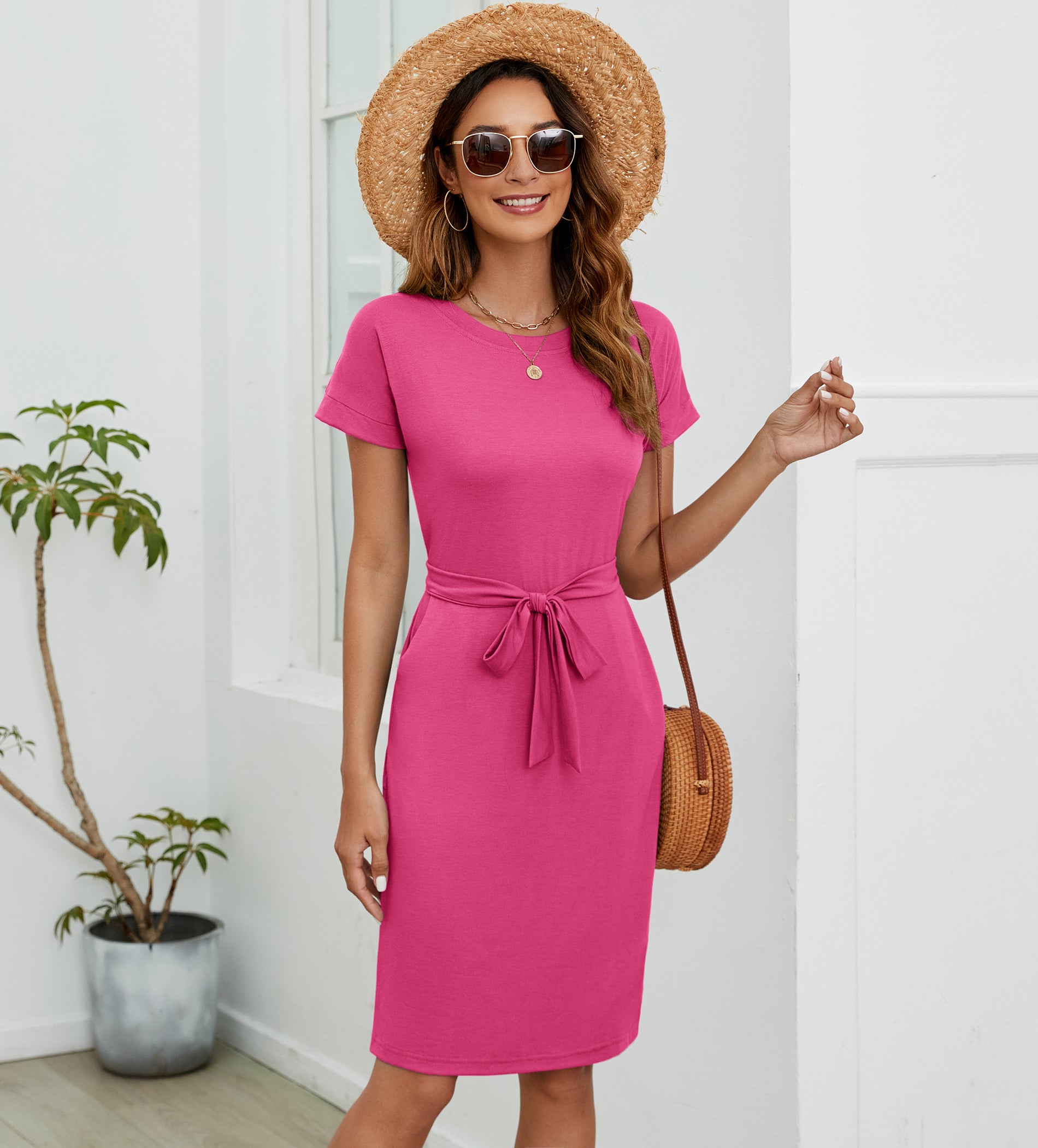 Womens Summer Short Sleeve Striped T Shirt Dress