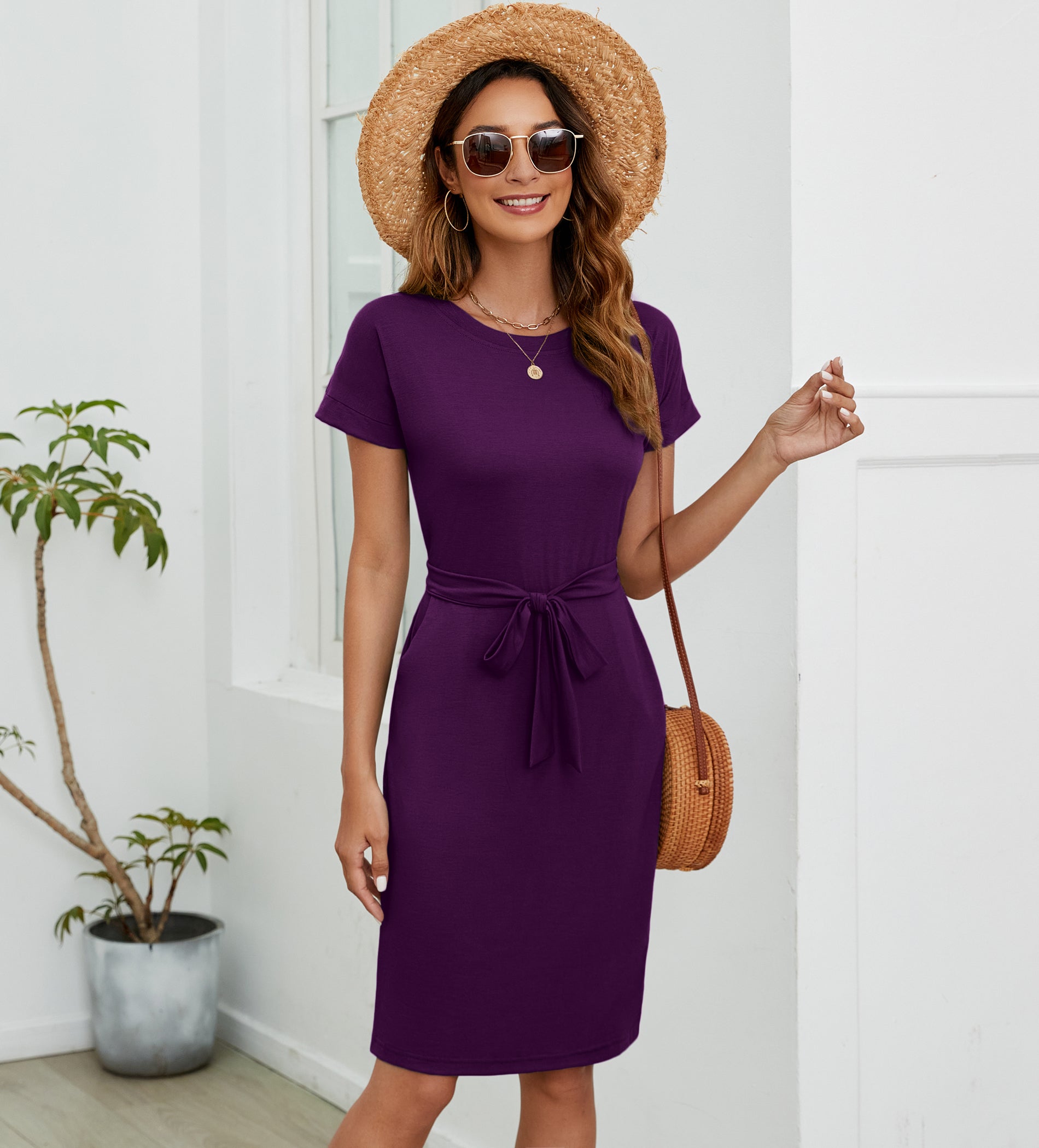 Womens Summer Short Sleeve Striped T Shirt Dress