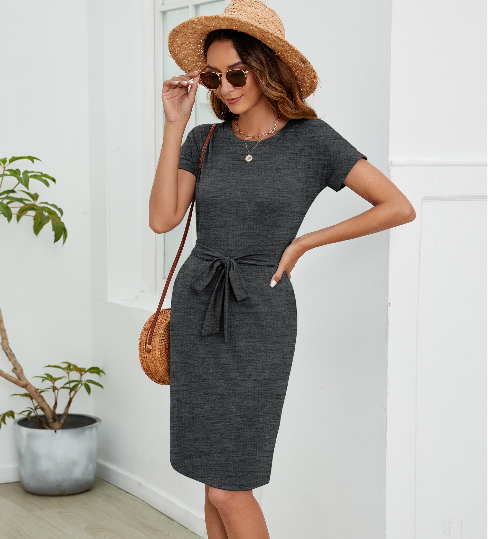 Womens Summer Short Sleeve Striped T Shirt Dress