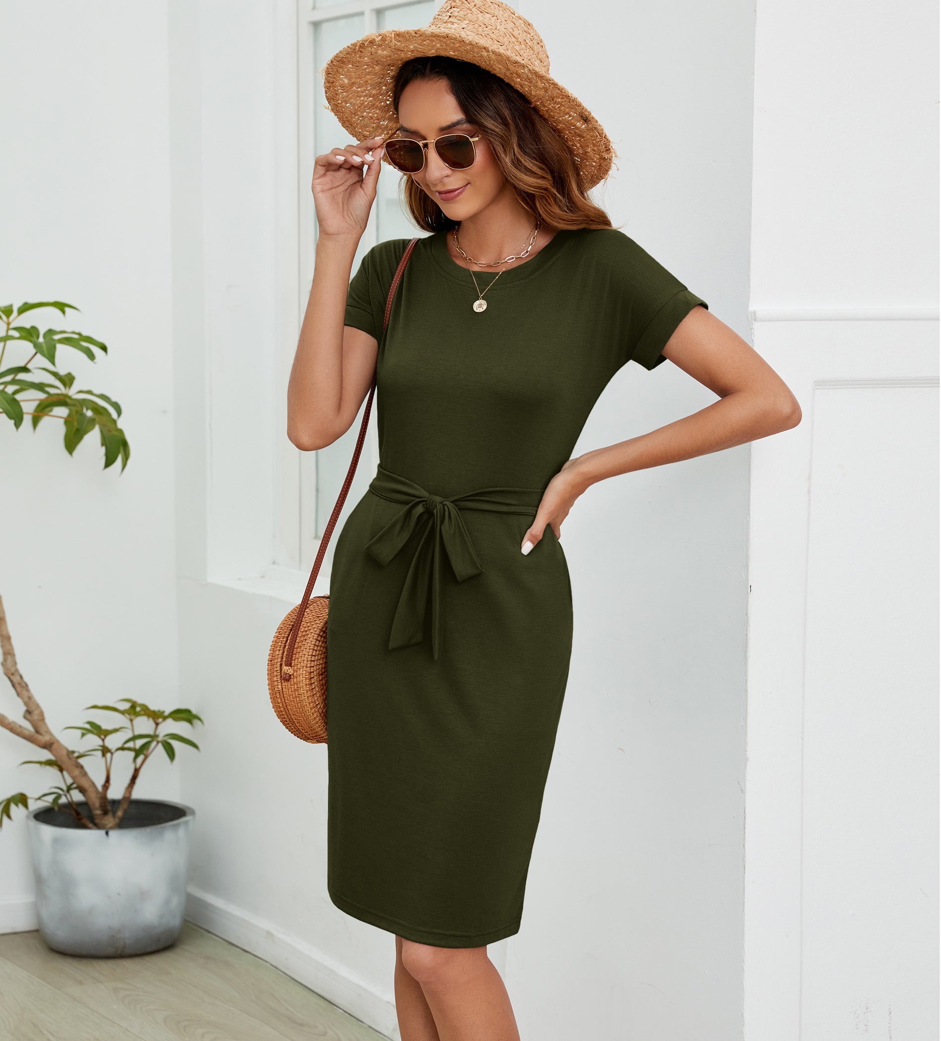 Womens Summer Short Sleeve Striped T Shirt Dress