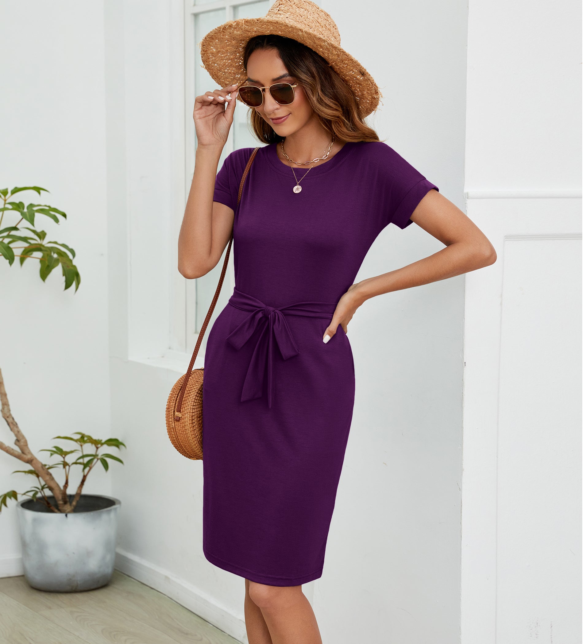 Womens Summer Short Sleeve Striped T Shirt Dress