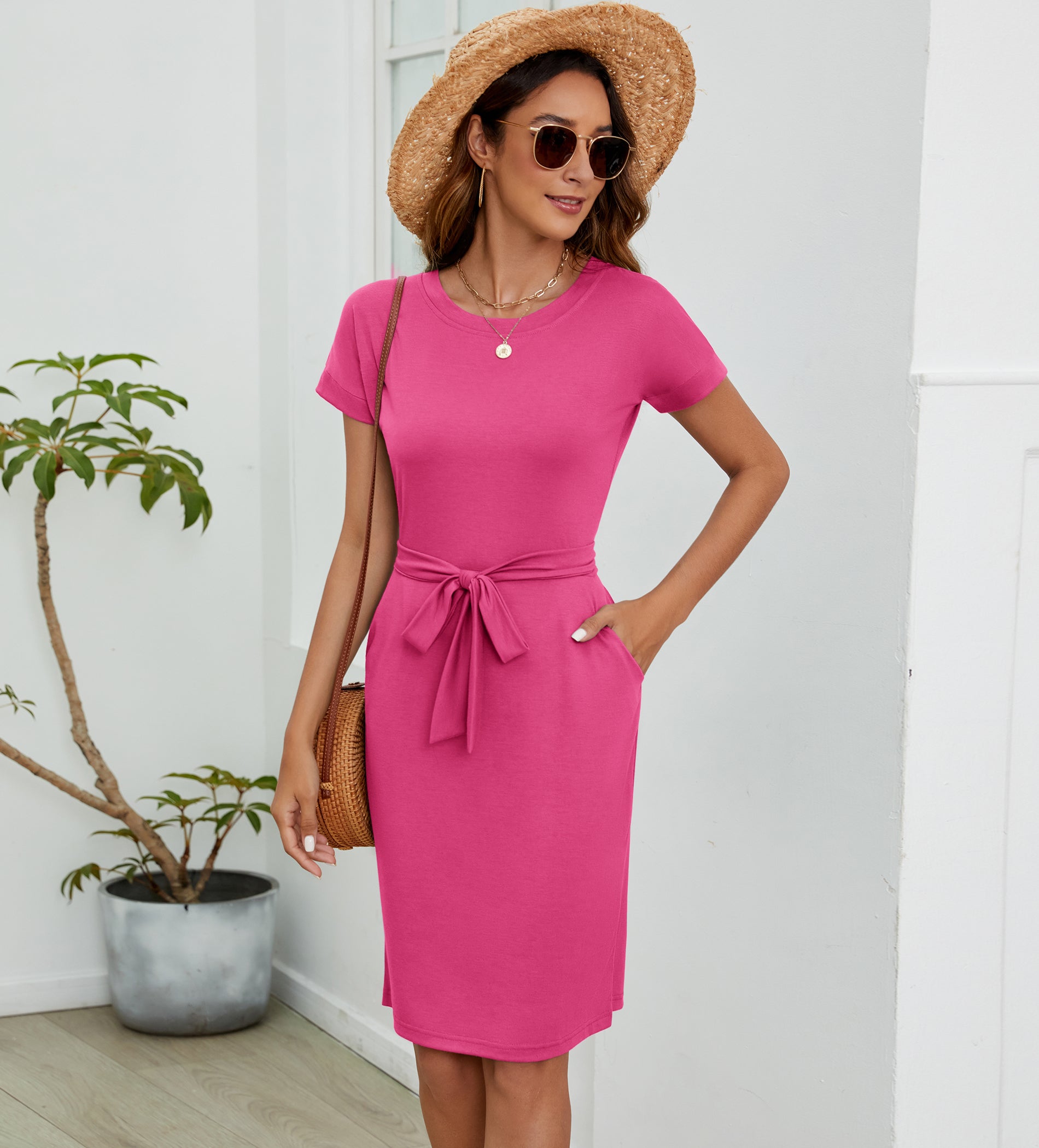 Womens Summer Short Sleeve Striped T Shirt Dress