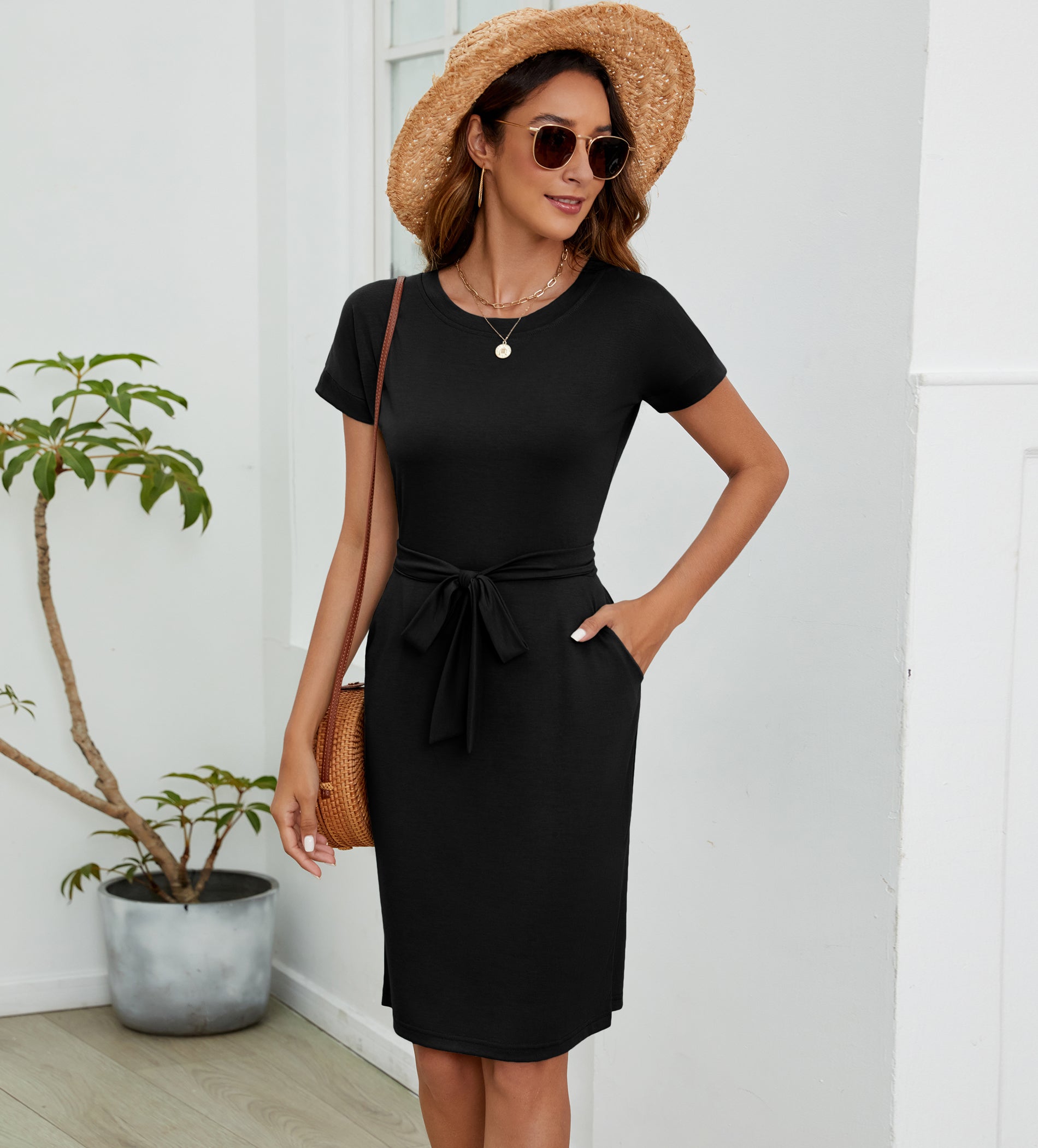 Womens Summer Short Sleeve Striped T Shirt Dress