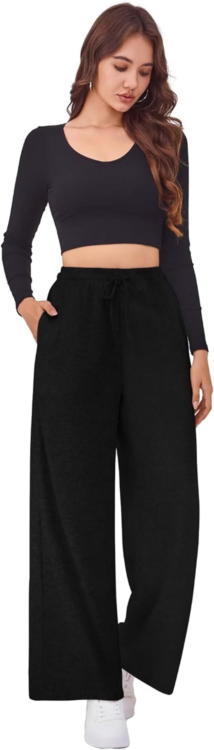 Arolina Womens Wide Leg Pants Elastic Waist Trousers Casual Palazzo Pants with Pockets