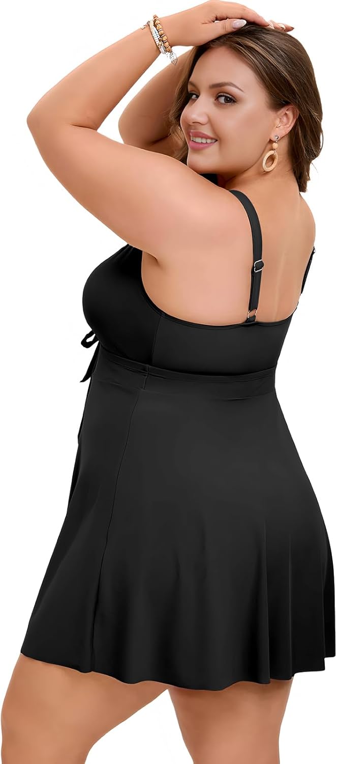 Arolina Plus Size Swimdress for Women High Waisted Tummy Control Tankini Bathing Suits Two Piece Swimsuits with Boyshorts