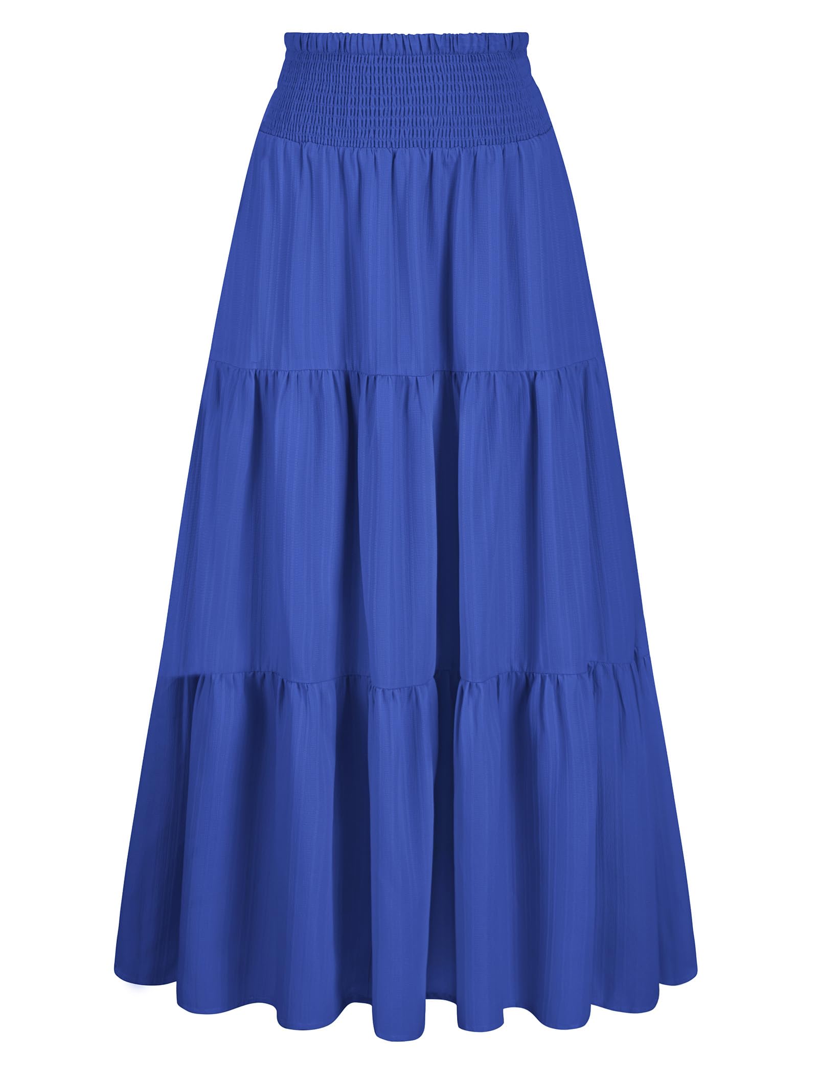 Arolina Women's Summer Maxi Skirt Flowy Smocked High Waist Boho Long Skirts | With pockets, Casual, Ankle length, Lined to prevent see-through, Tiered, Has texture, Lightweight, Soft, Loose, Elastic