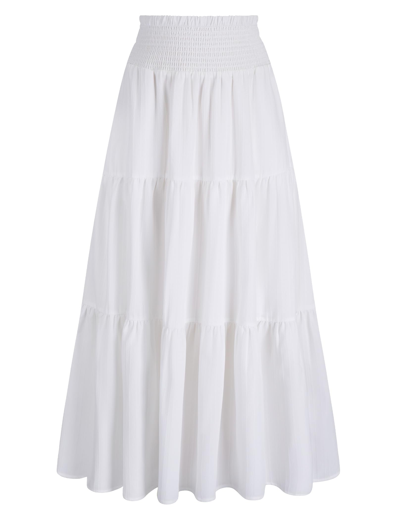 Arolina Women's Summer Maxi Skirt Flowy Smocked High Waist Boho Long Skirts | With pockets, Casual, Ankle length, Lined to prevent see-through, Tiered, Has texture, Lightweight, Soft, Loose, Elastic
