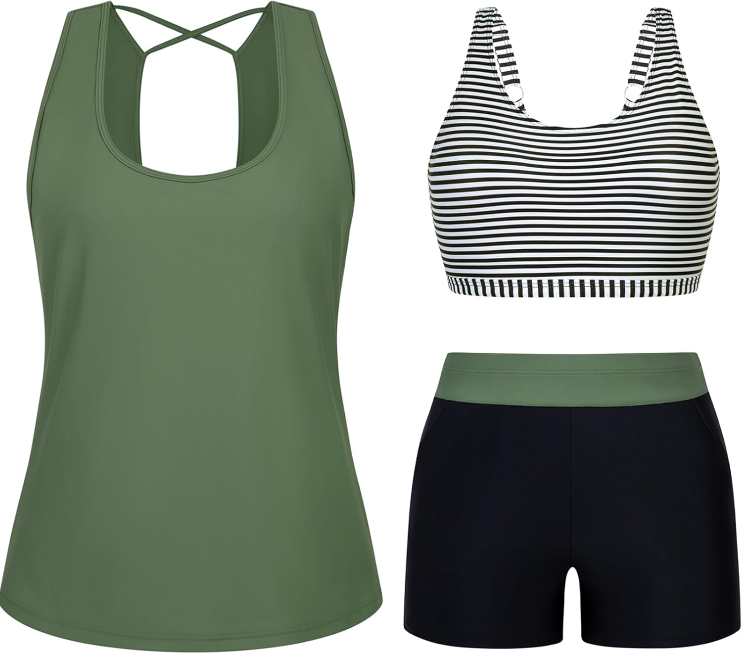 Arolina 3 Piece Swimsuits for Women Tankini Sets Tummy Control Modest Bathing Suits Plus Size Swimsuit Swimwear