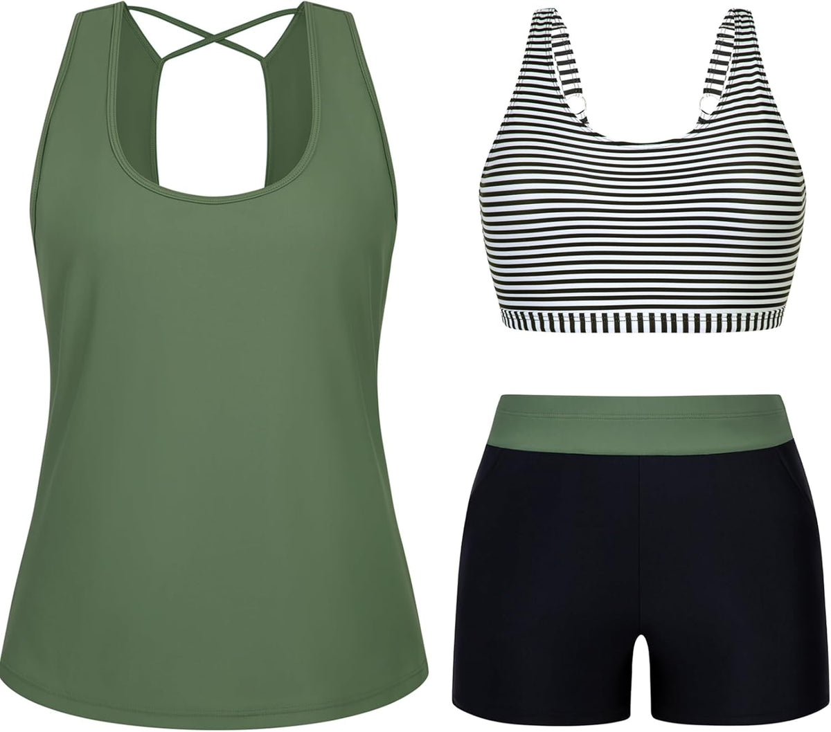 Arolina 3 Piece Swimsuits for Women Tankini Sets Tummy Control Modest Bathing Suits Plus Size Swimsuit Swimwear