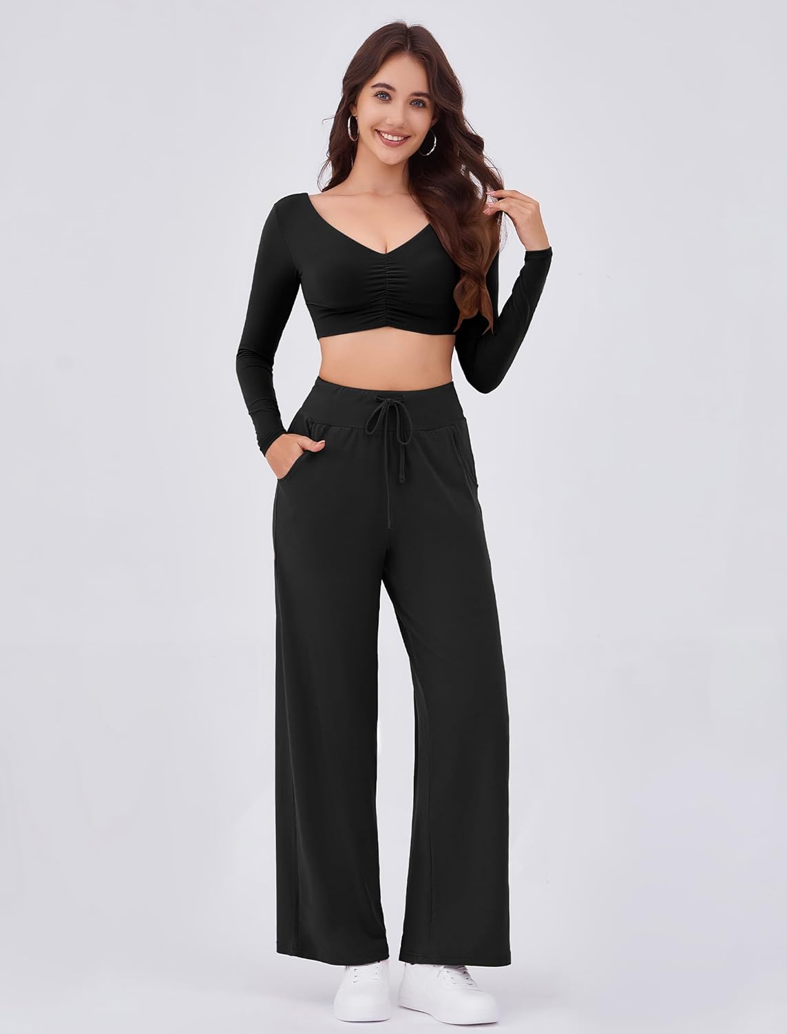 Arolina Women's Wide Leg Pants Casual High Waist Drawstring Palazzo Pants Flowy Drapey Lounge Sweatpants with Pockets
