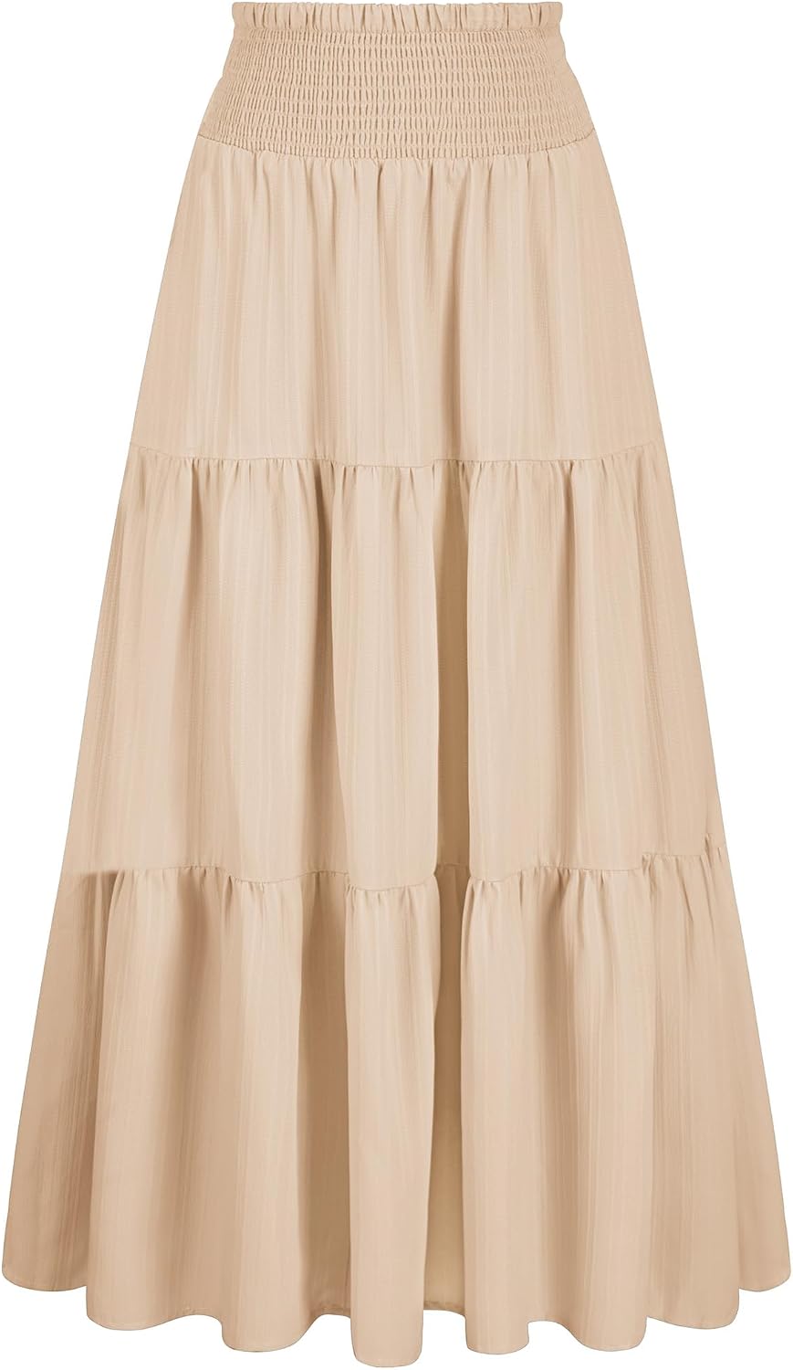 Arolina Women's Summer Maxi Skirt Flowy Smocked High Waist Boho Long Skirts | With pockets, Casual, Ankle length, Lined to prevent see-through, Tiered, Has texture, Lightweight, Soft, Loose, Elastic