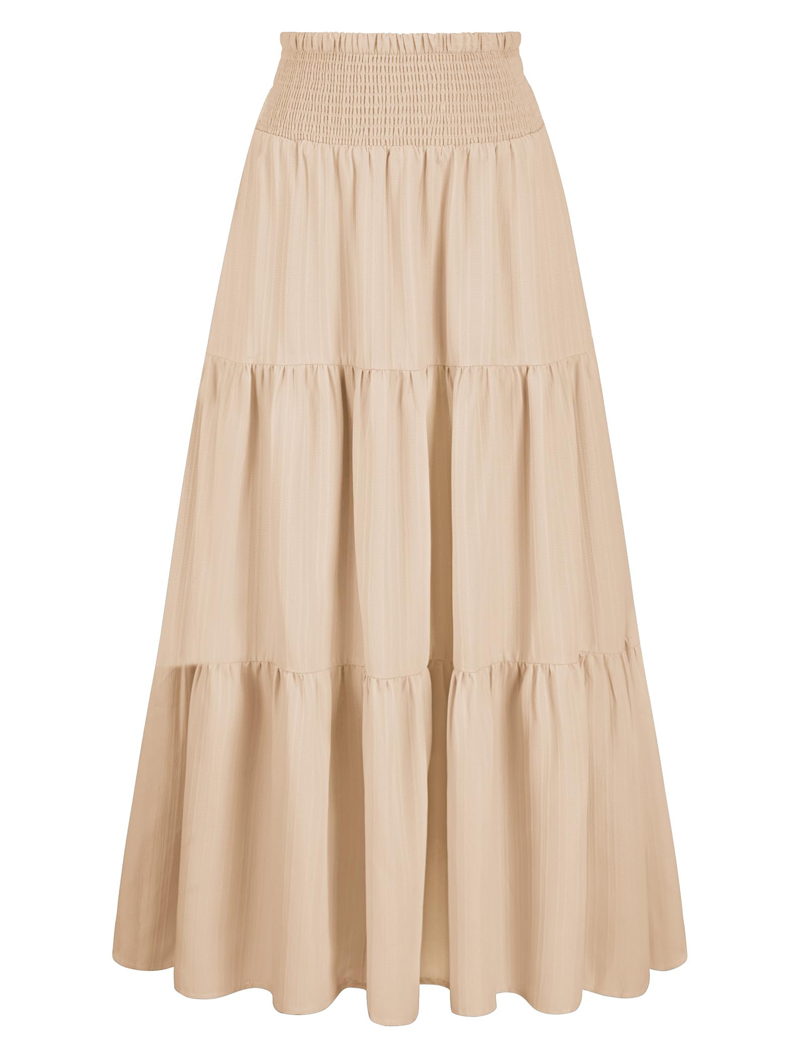Arolina Women's Summer Maxi Skirt Flowy Smocked High Waist Boho Long Skirts | With pockets, Casual, Ankle length, Lined to prevent see-through, Tiered, Has texture, Lightweight, Soft, Loose, Elastic
