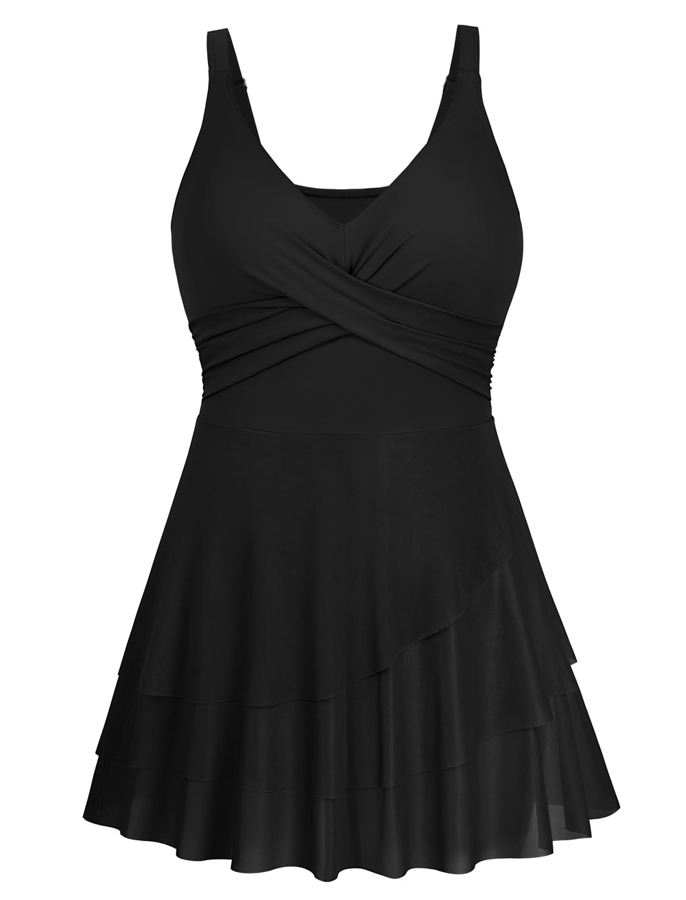 Arolina Women Plus Size One Piece Swimsuits Mesh Ruffle Swimdress Modest Bathing Suit Front Cross Swim Suits with Bottom