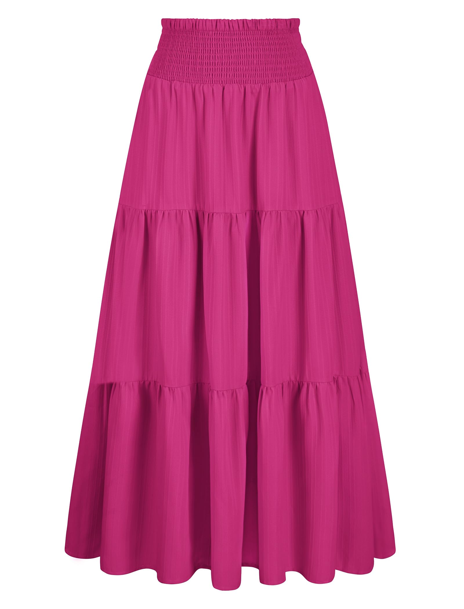 Arolina Women's Summer Maxi Skirt Flowy Smocked High Waist Boho Long Skirts | With pockets, Casual, Ankle length, Lined to prevent see-through, Tiered, Has texture, Lightweight, Soft, Loose, Elastic