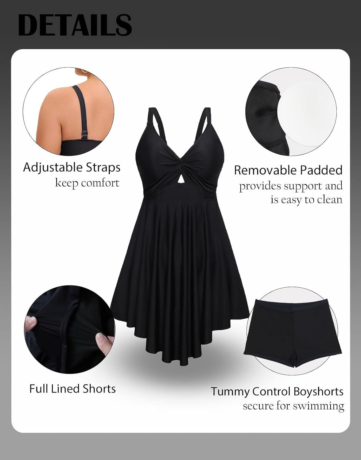 Arolina Plus Size Bathing Suit for Women Swim Dress Tummy Control Swimsuits Two Piece Flowy Tankini with Shorts