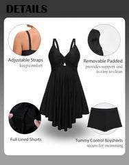 Arolina Plus Size Bathing Suit for Women Swim Dress Tummy Control Swimsuits Two Piece Flowy Tankini with Shorts