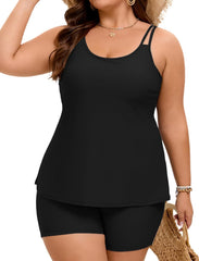 Tankini Tops for Women Flowy Removable Padded Swim Top Only Loose Fit Modest Swimsuits No Bottom (S-24W)