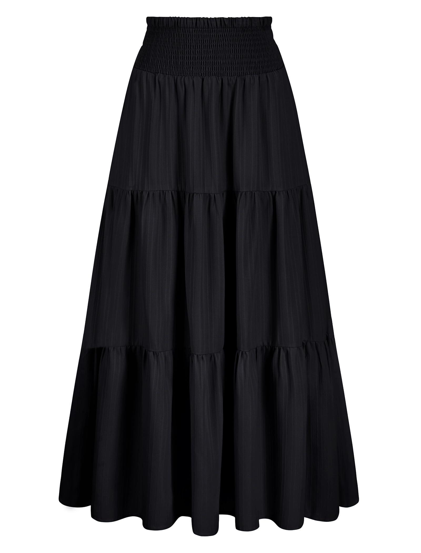 Arolina Women's Summer Maxi Skirt Flowy Smocked High Waist Boho Long Skirts | With pockets, Casual, Ankle length, Lined to prevent see-through, Tiered, Has texture, Lightweight, Soft, Loose, Elastic