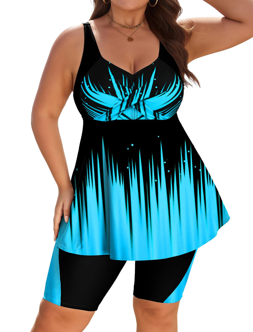 Arolina Plus Size Swimsuit for Women Two Piece Modest Tankini Full Coverage Tummy Control Bathing Suits with Shorts