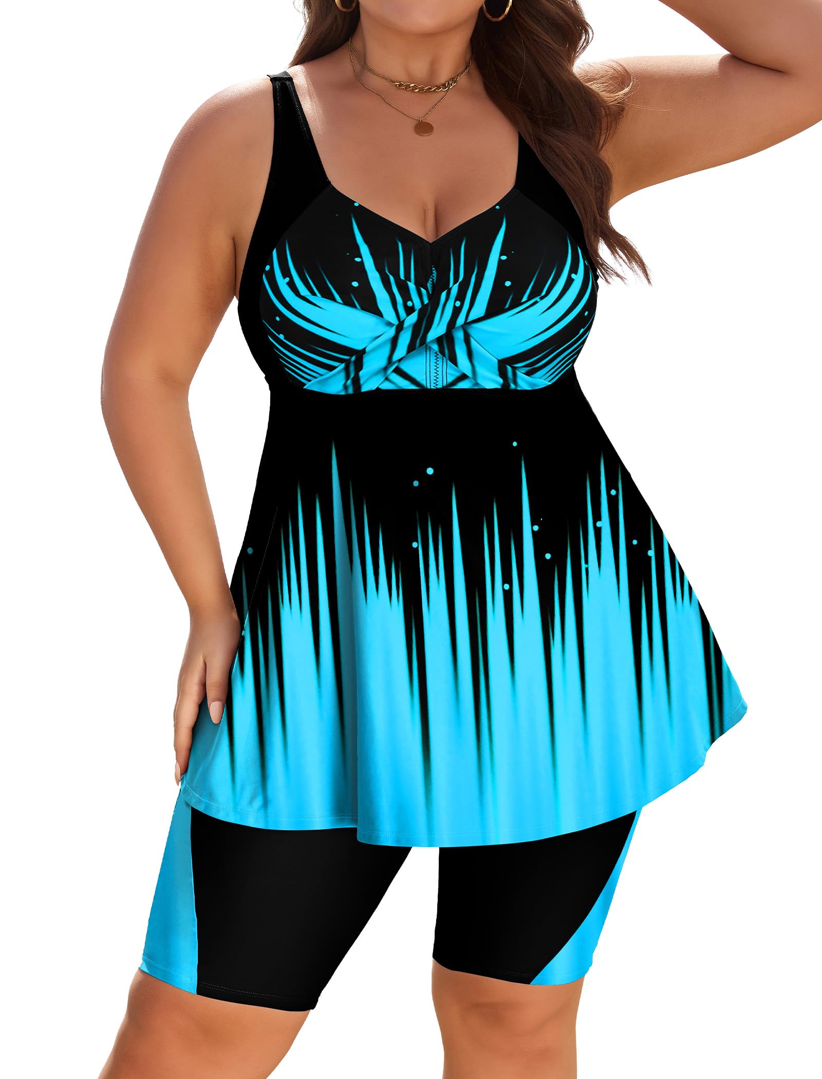 Arolina Plus Size Swimsuit for Women Two Piece Modest Tankini Full Coverage Tummy Control Bathing Suits with Shorts