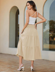 Arolina Women's Summer Maxi Skirt Flowy Smocked High Waist Boho Long Skirts | With pockets, Casual, Ankle length, Lined to prevent see-through, Tiered, Has texture, Lightweight, Soft, Loose, Elastic
