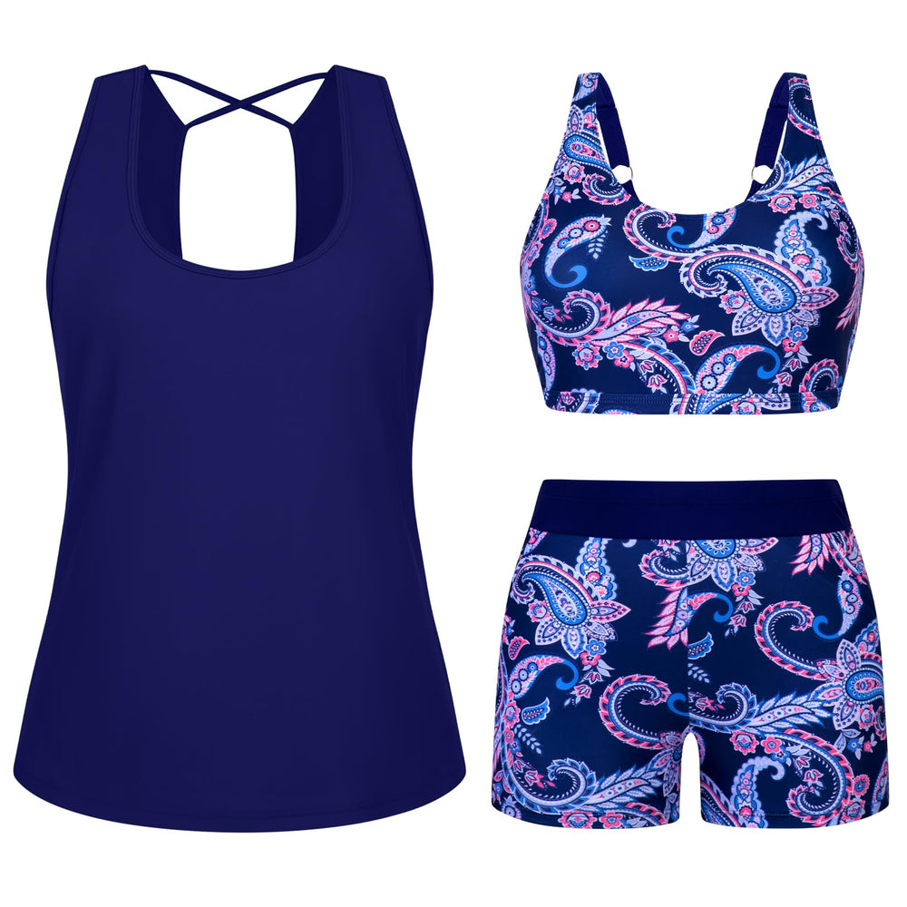 Arolina 3 Piece Swimsuits for Women Tankini Sets Tummy Control Modest Bathing Suits Plus Size Swimsuit Swimwear