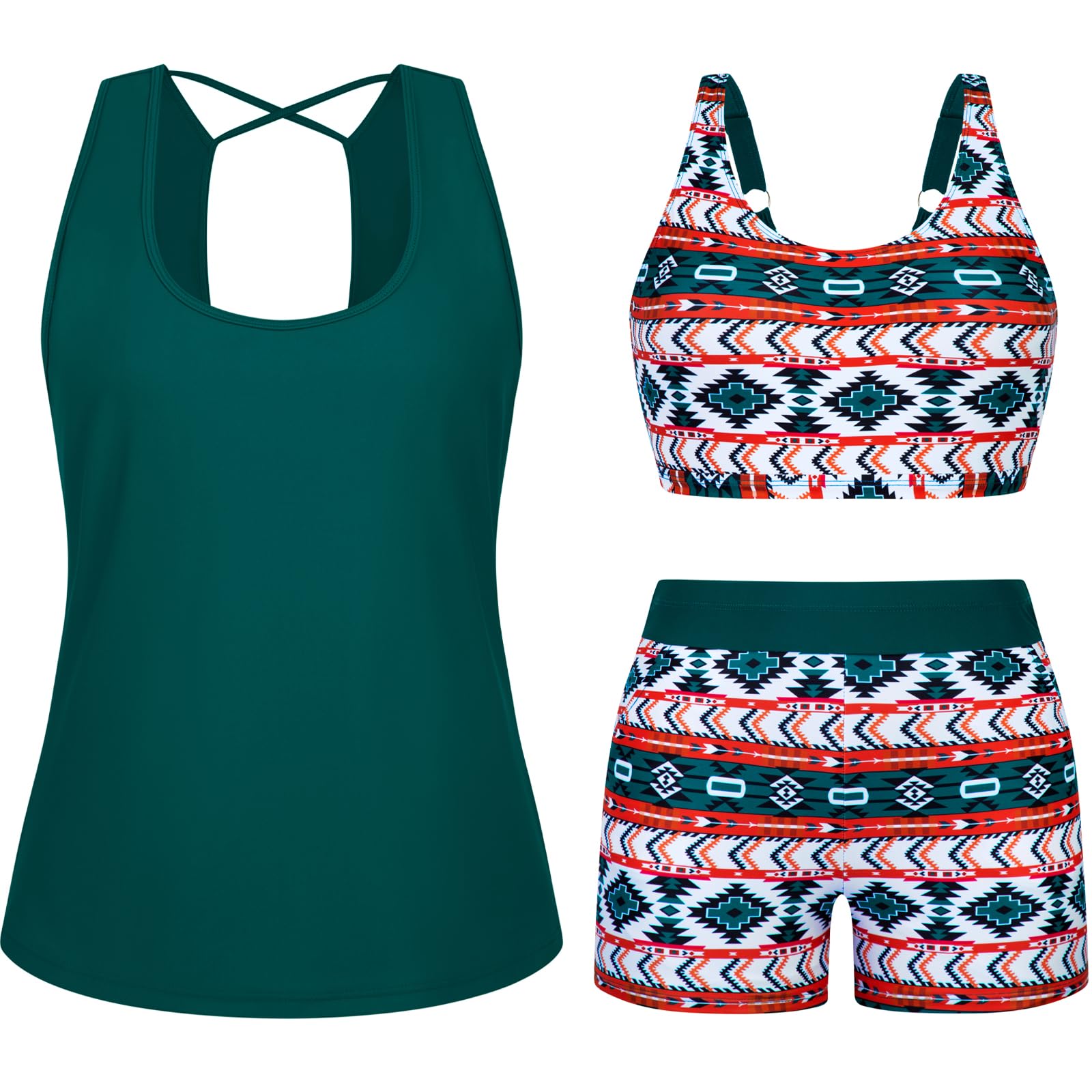 Arolina 3 Piece Swimsuits for Women Tankini Sets Tummy Control Modest Bathing Suits Plus Size Swimsuit Swimwear