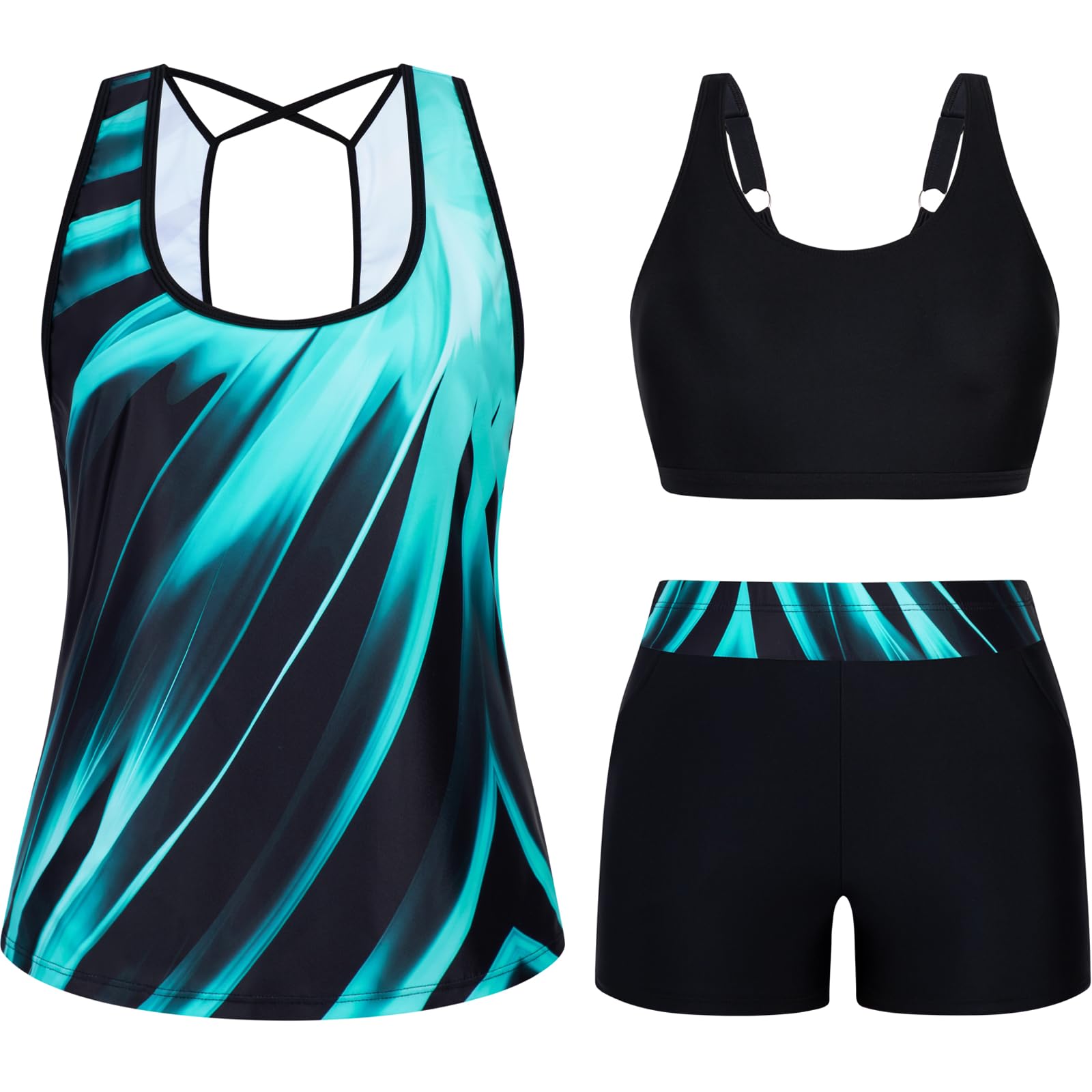 Arolina 3 Piece Swimsuits for Women Tankini Sets Tummy Control Modest Bathing Suits Plus Size Swimsuit Swimwear