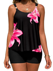 Arolina Womens Two Piece Swimsuit Ruffle High Waisted Tankinis Flowy Bathing Suit Modest Swimwear with Pockets (S-26W)