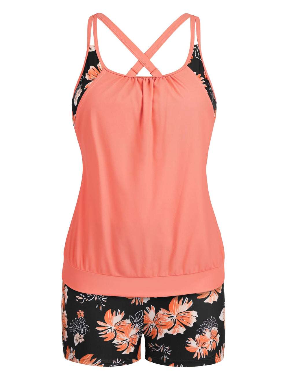 Arolina Tankini Swimsuits for Women Modest Two Piece Blouson Bathing Suit Tank Top with Boy Shorts Pockets (S-24W)