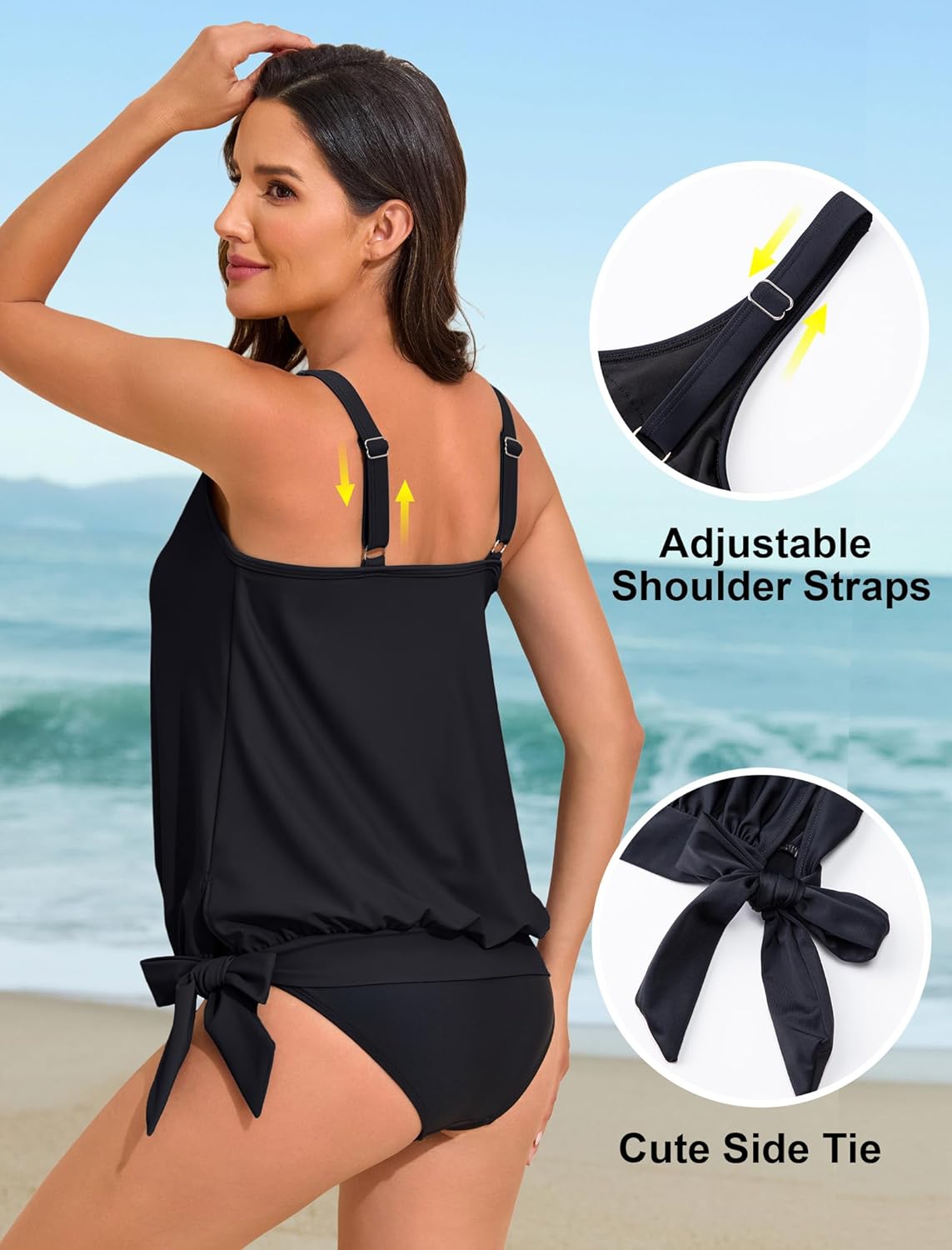 Arolina Tankini Tops for Women Modest Swim Tops Only Bathing Suit with Side Straps No Bottom (S-22W)