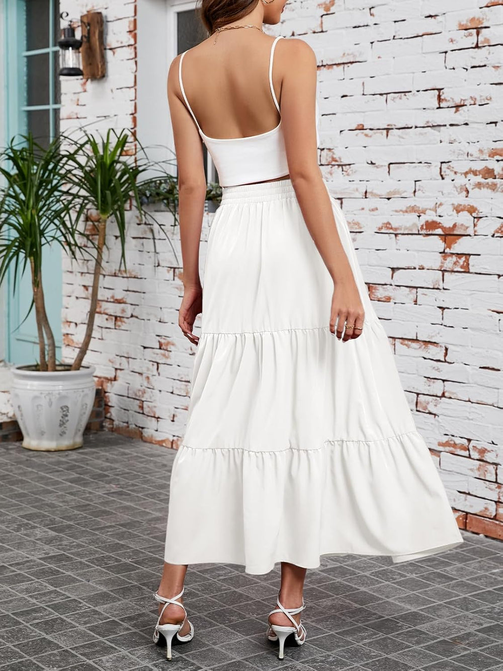 Arolina Maxi Skirt for Women Summer Boho Elastic High Waist Pleated A-Line Flowy Ruffle Swing Tiered Long Beach Skirt Dress