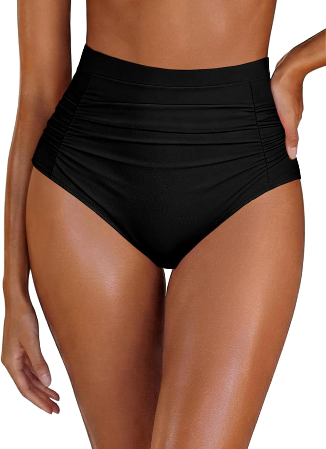 Arolina Womens High Waisted Bikini BottomsTummy Control Swim Bottom Ruched Full Coverage Retro Bathing Suit Bottoms