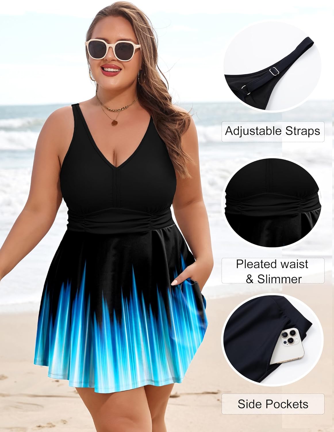 Arolina Women's Plus Size Tankini Swimsuits Two Piece Tummy Control Bathing Suits Hide Belly Swim Dress with Boy Shorts