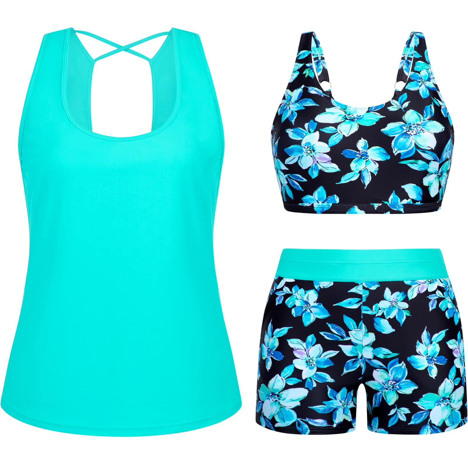 Arolina 3 Piece Swimsuits for Women Tankini Sets Tummy Control Modest Bathing Suits Plus Size Swimsuit Swimwear