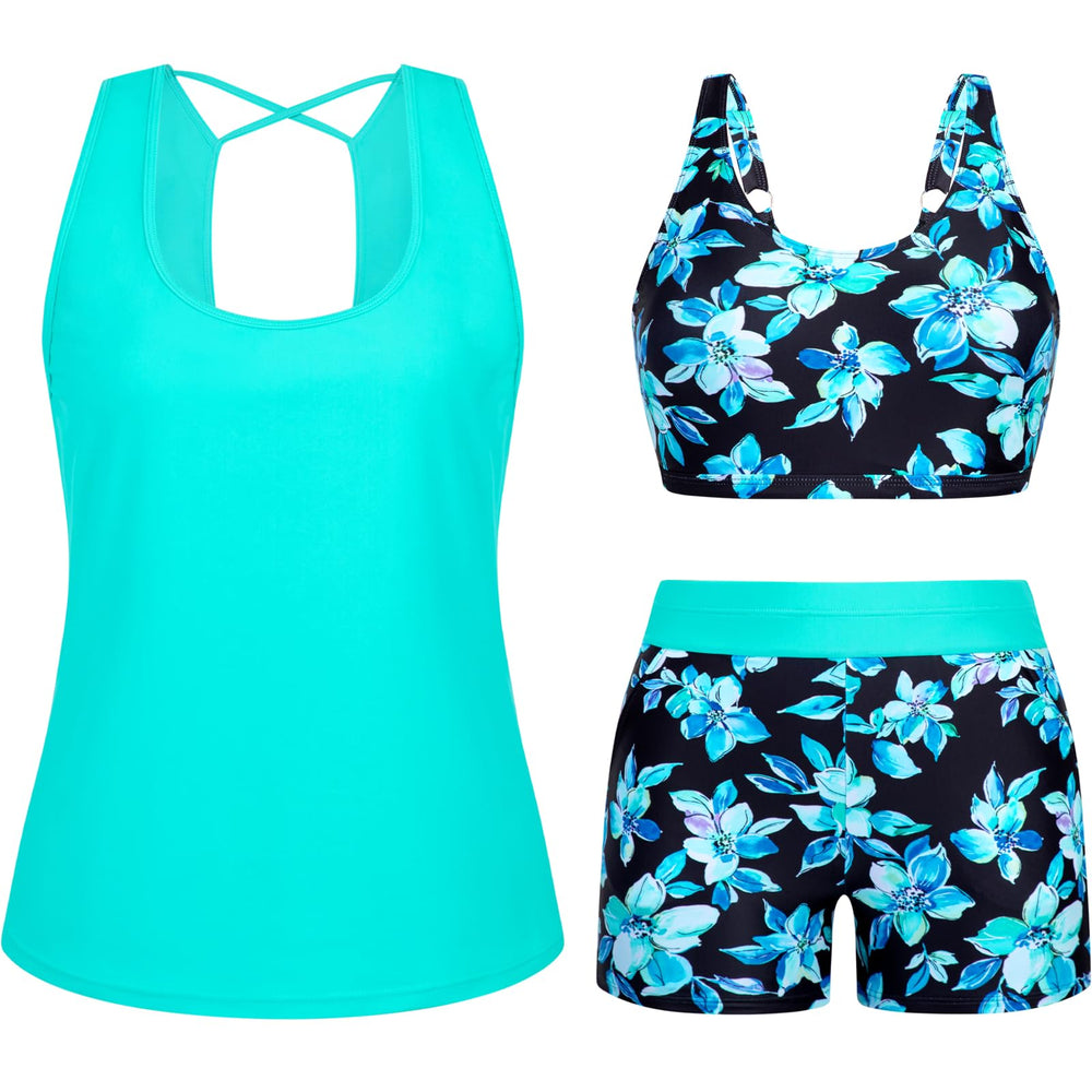 Arolina 3 Piece Swimsuits for Women Tankini Sets Tummy Control Modest Bathing Suits Plus Size Swimsuit Swimwear