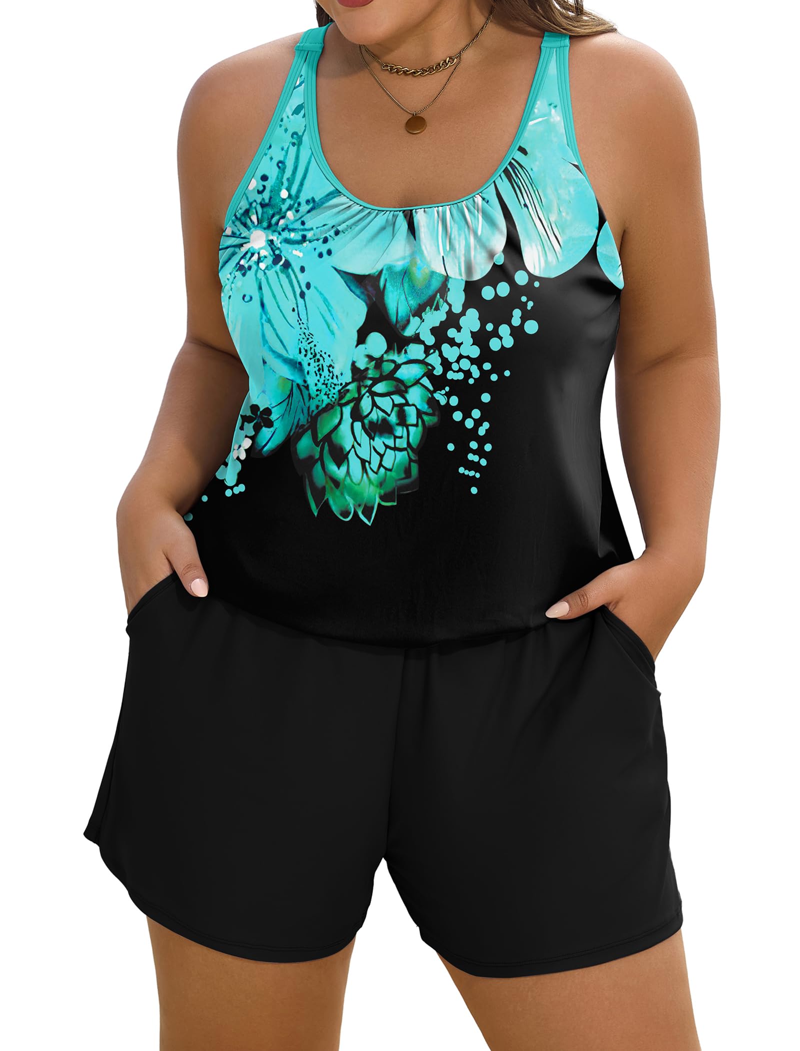 Arolina Women's Plus Size Swim Romper One Piece Swimsuits Modest Bathing Suit with Pockets (S-24W)