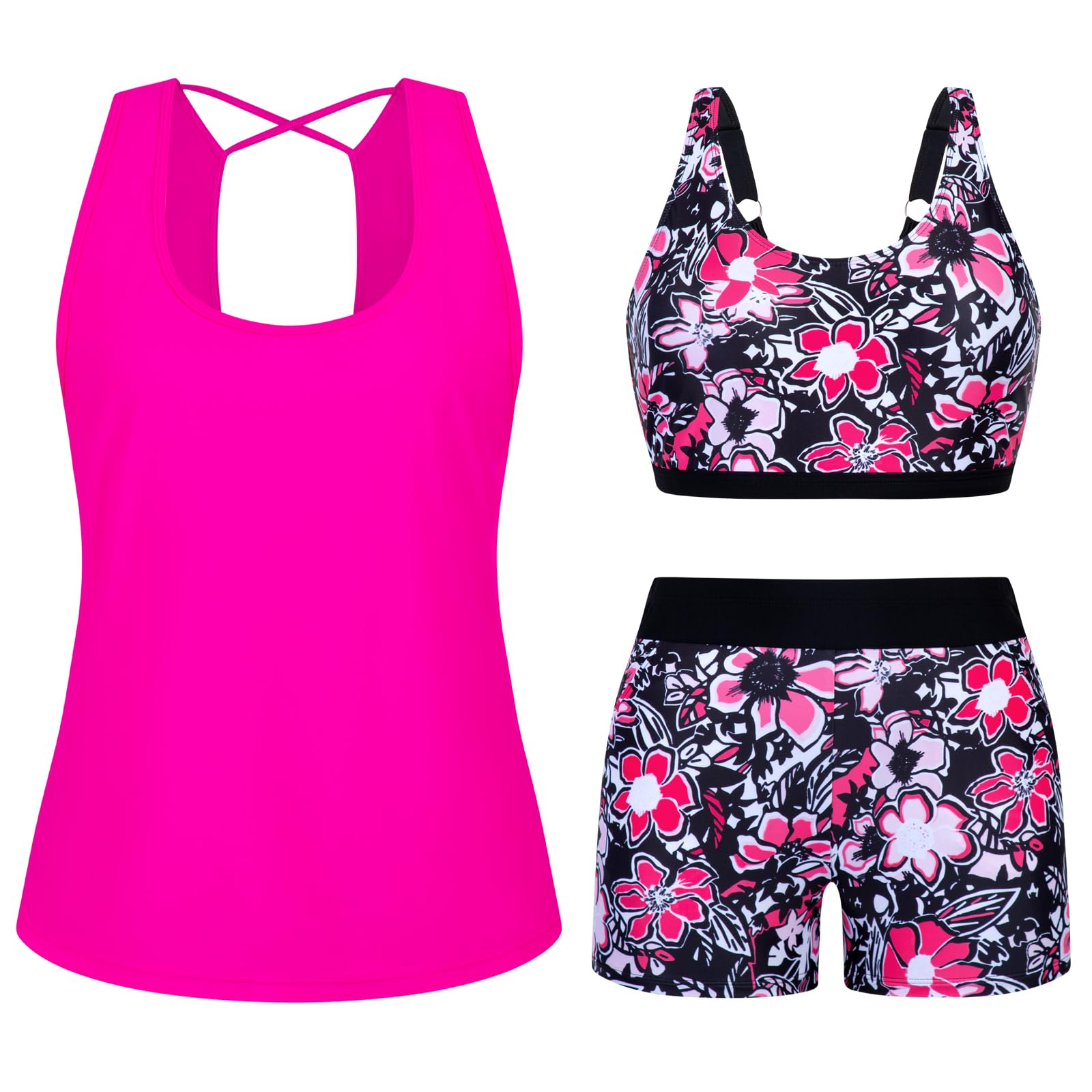 Arolina 3 Piece Swimsuits for Women Tankini Sets Tummy Control Modest Bathing Suits Plus Size Swimsuit Swimwear