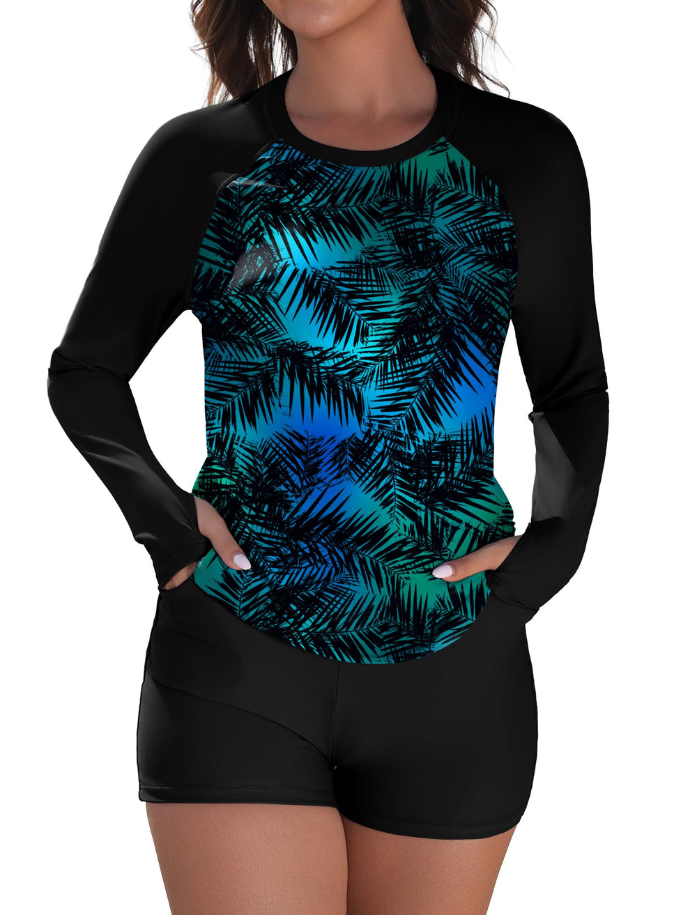 Arolina Womens Rash Guard 2 Piece Long Sleeve Swimsuits Plus Size Bathing Suits UPF 50+ Swim Shirt with Shorts