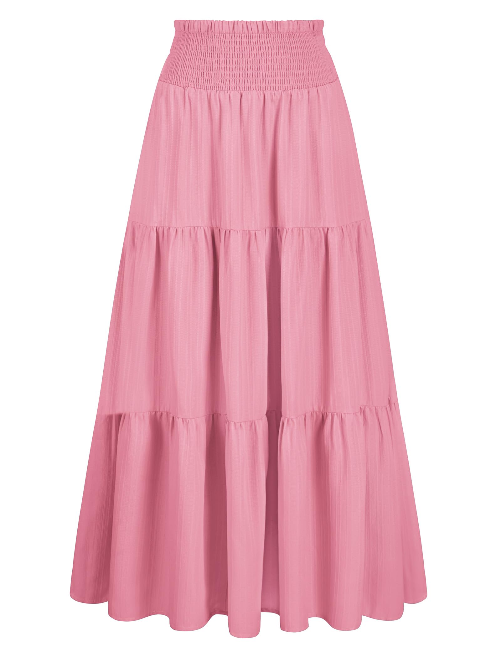 Arolina Women's Summer Maxi Skirt Flowy Smocked High Waist Boho Long Skirts | With pockets, Casual, Ankle length, Lined to prevent see-through, Tiered, Has texture, Lightweight, Soft, Loose, Elastic